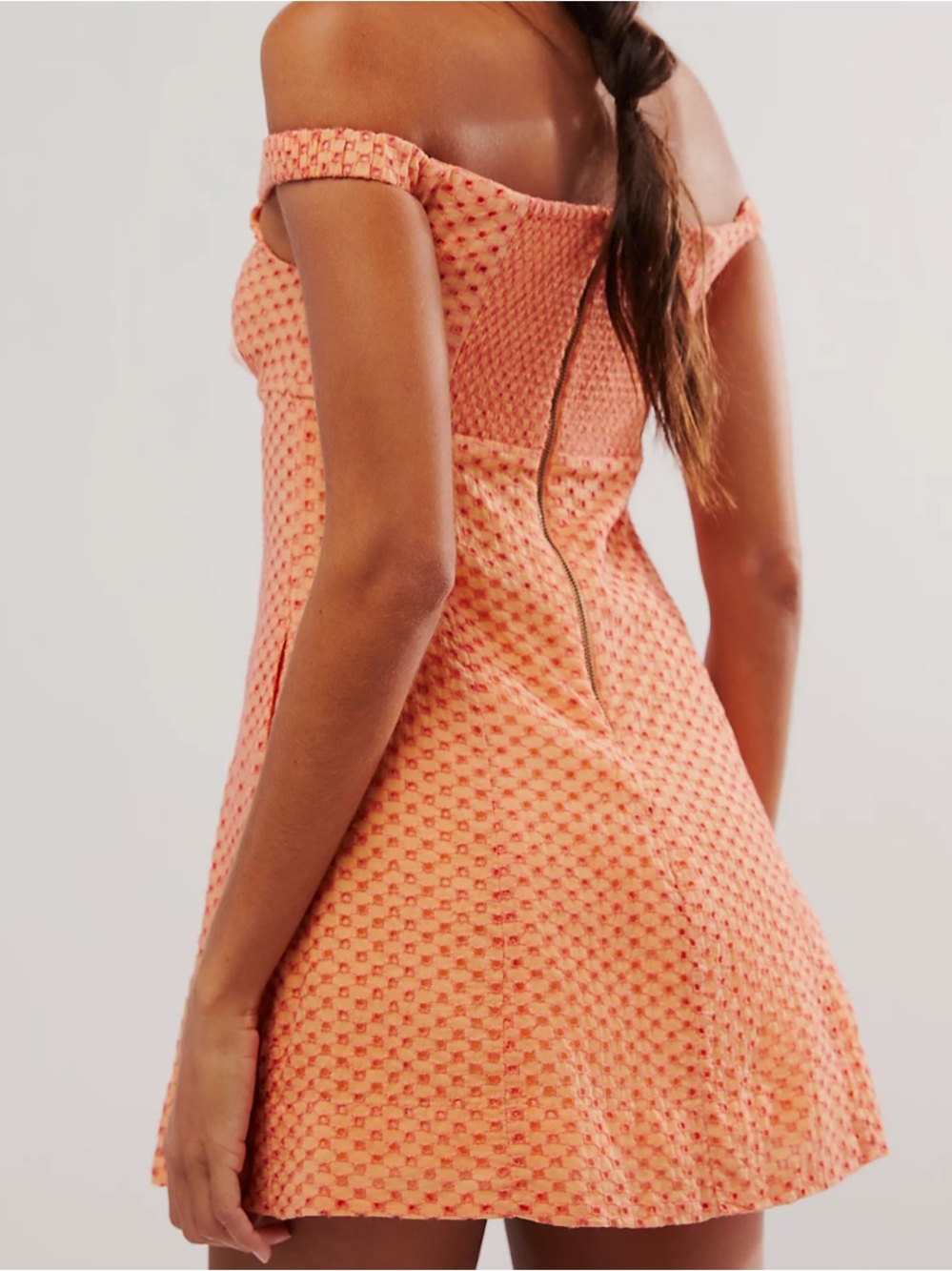 NWT! FREE PEOPLE Off-Shoulder Peach Mini Dress - Picture 2 of 8